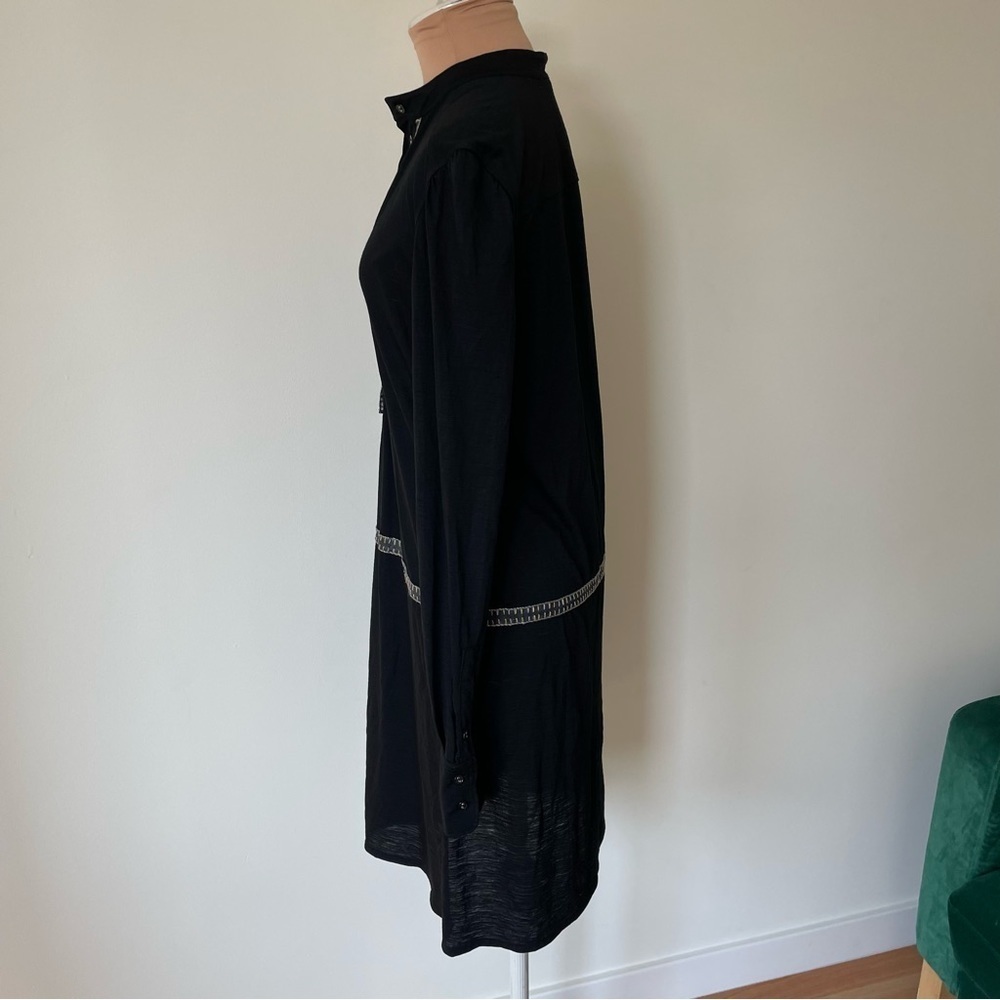 Chloe 100% Wool Black Long Sleeve Light Weight Embroidered Half Button Dress S - Picture 2 of 11